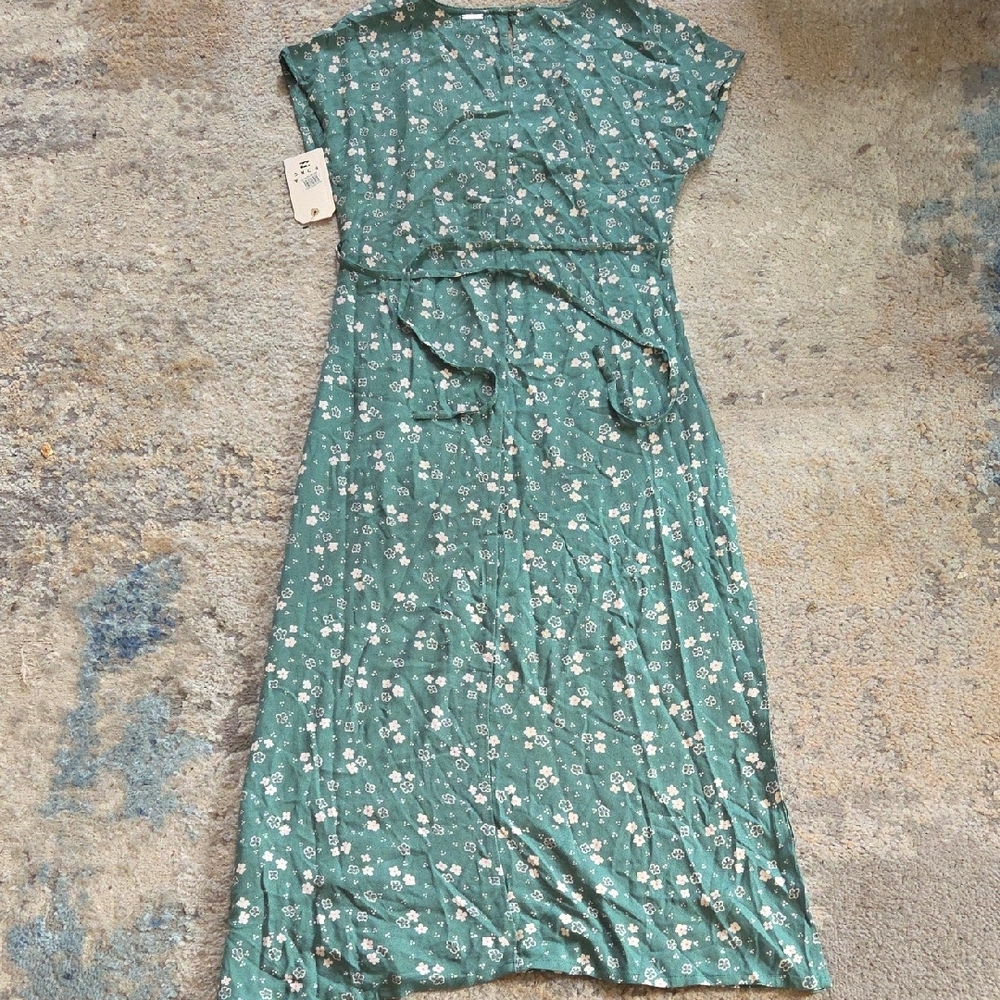 Billabong Bright Skies Midi Floral Green Dress - Picture 6 of 9